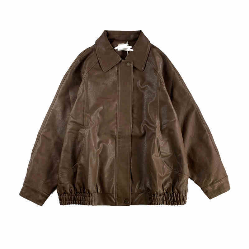 Spring Japanese Style Vintage Old Pilot Pu Leather Jacket
