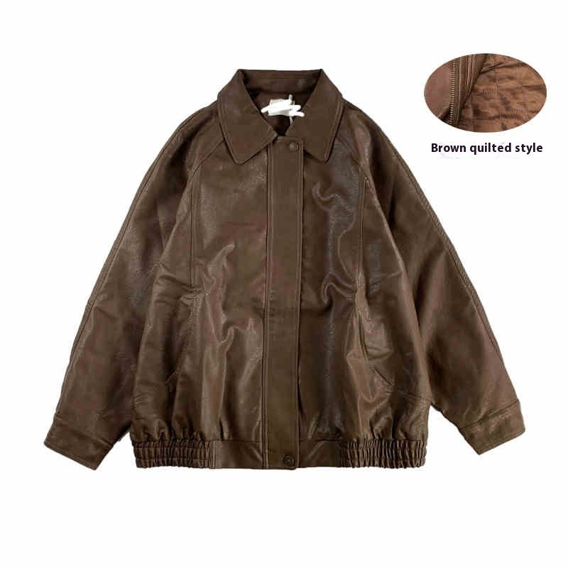 Spring Japanese Style Vintage Old Pilot Pu Leather Jacket