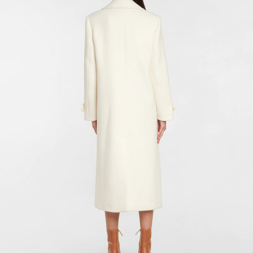 Lapel Double Breasted Elegant Mid-length Women's White Coat Elegant Overcoat