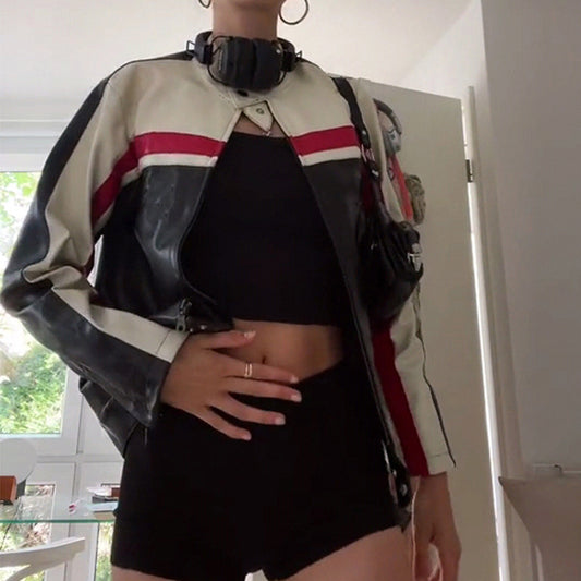 New Kusa Patchwork Motorcycle Leather Coat
